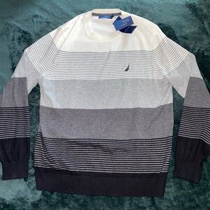 Nautica Men's Multi-Gray Striped Crewneck Sweater